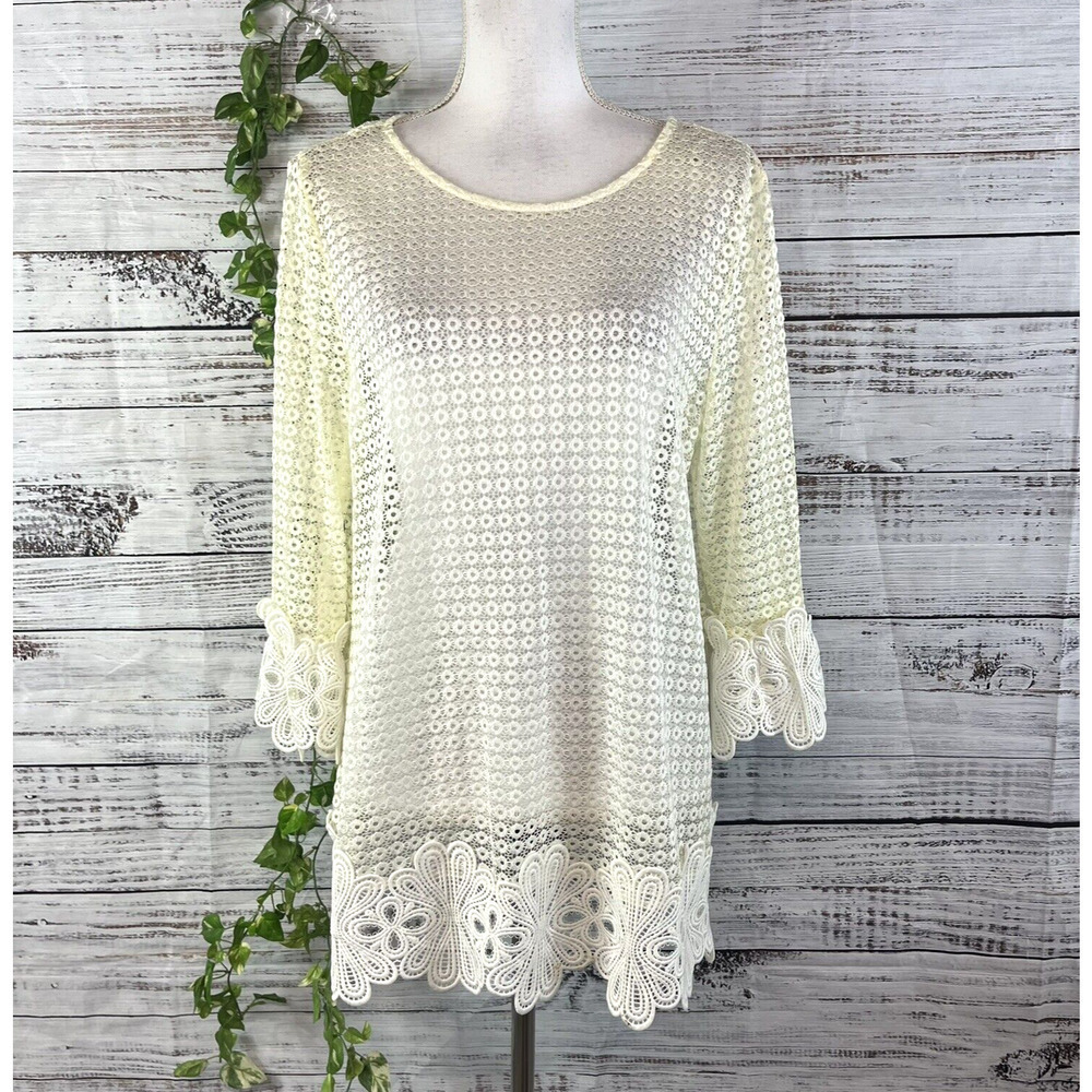 Alfani Tunic Top Beach Swim Cover Up size Medium Ivory Cream Lace Boho Peasant